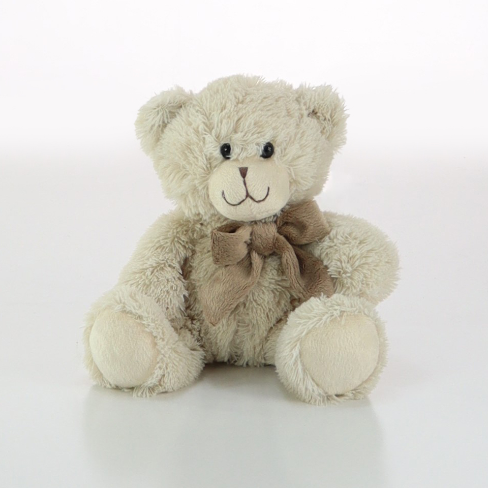 BEIGE BEAR WITH BROWN BOW 18CM SITTING